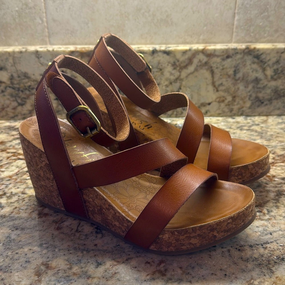 Blowfish Malibu Adjustable Wedge Sandals - Worn Once - Size 8.5